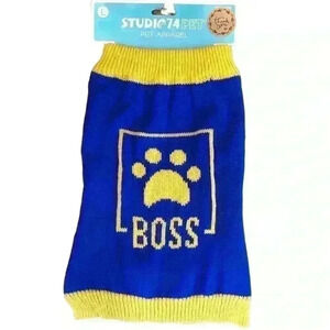 🌈 6/$60, NWT, Dog Sweater, “BOSS”, Blue/Yellow, Size Large